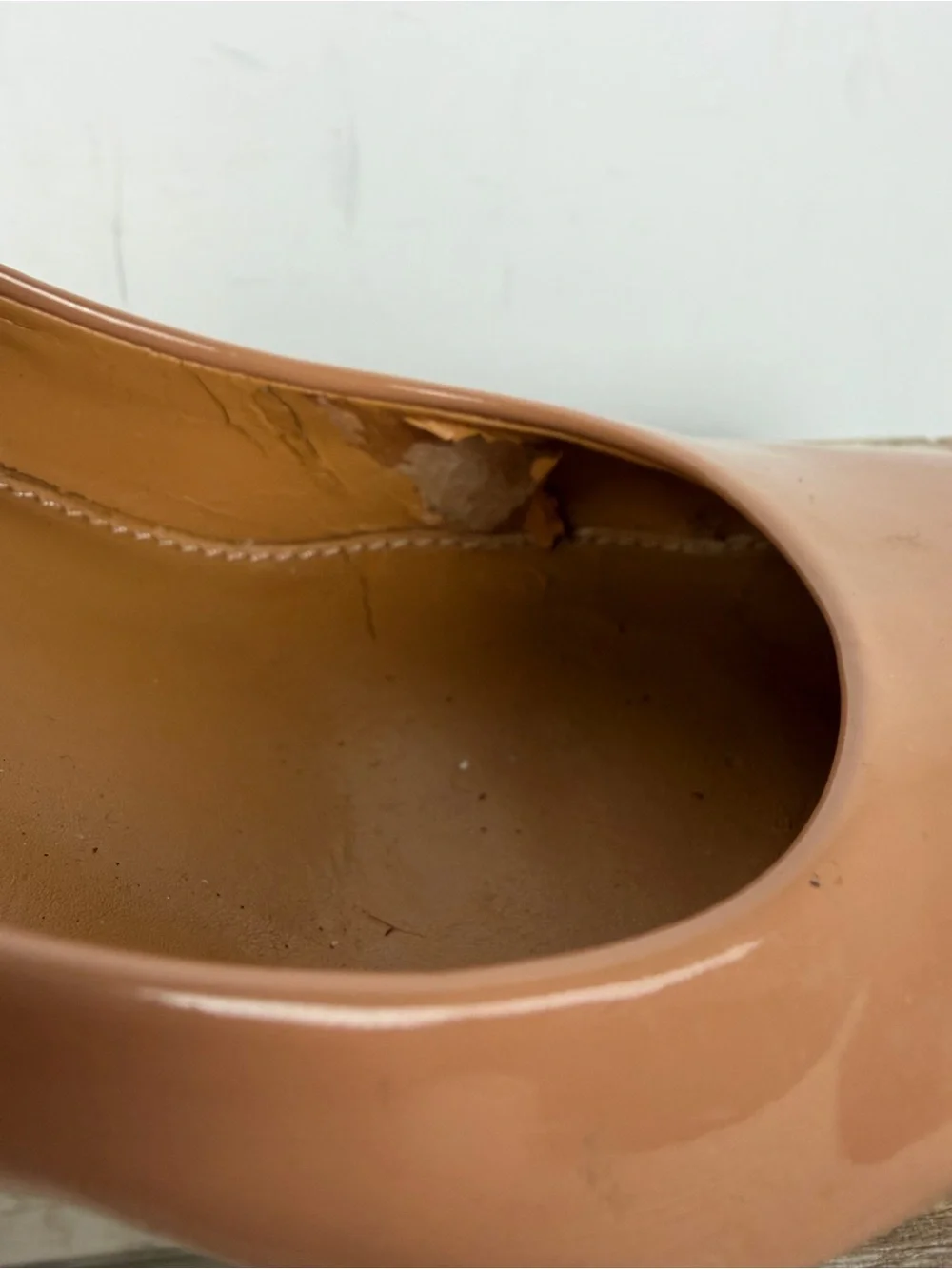 J.Crew Sylvia tan patent leather wedge glossy finish rounded toe size 8